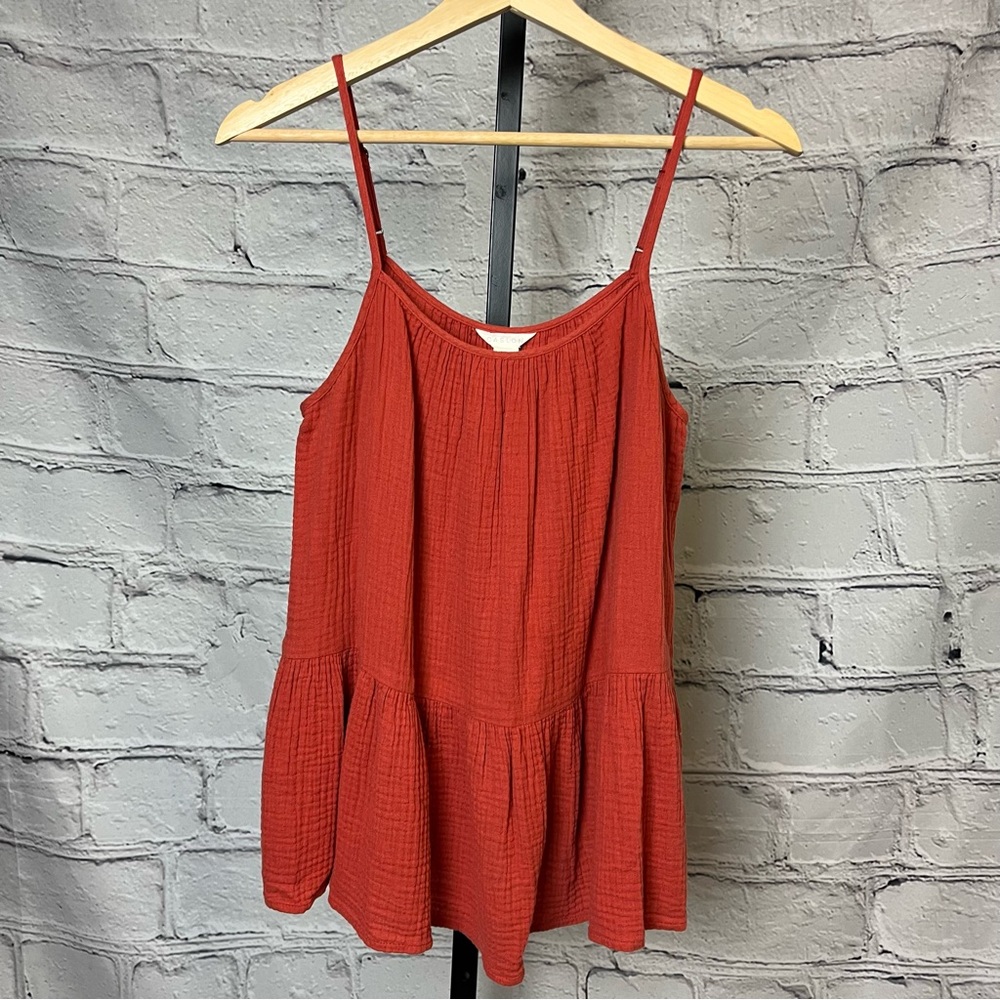 Caslon Burnt Orange  Gauze Tank Top. Adjustable Straps